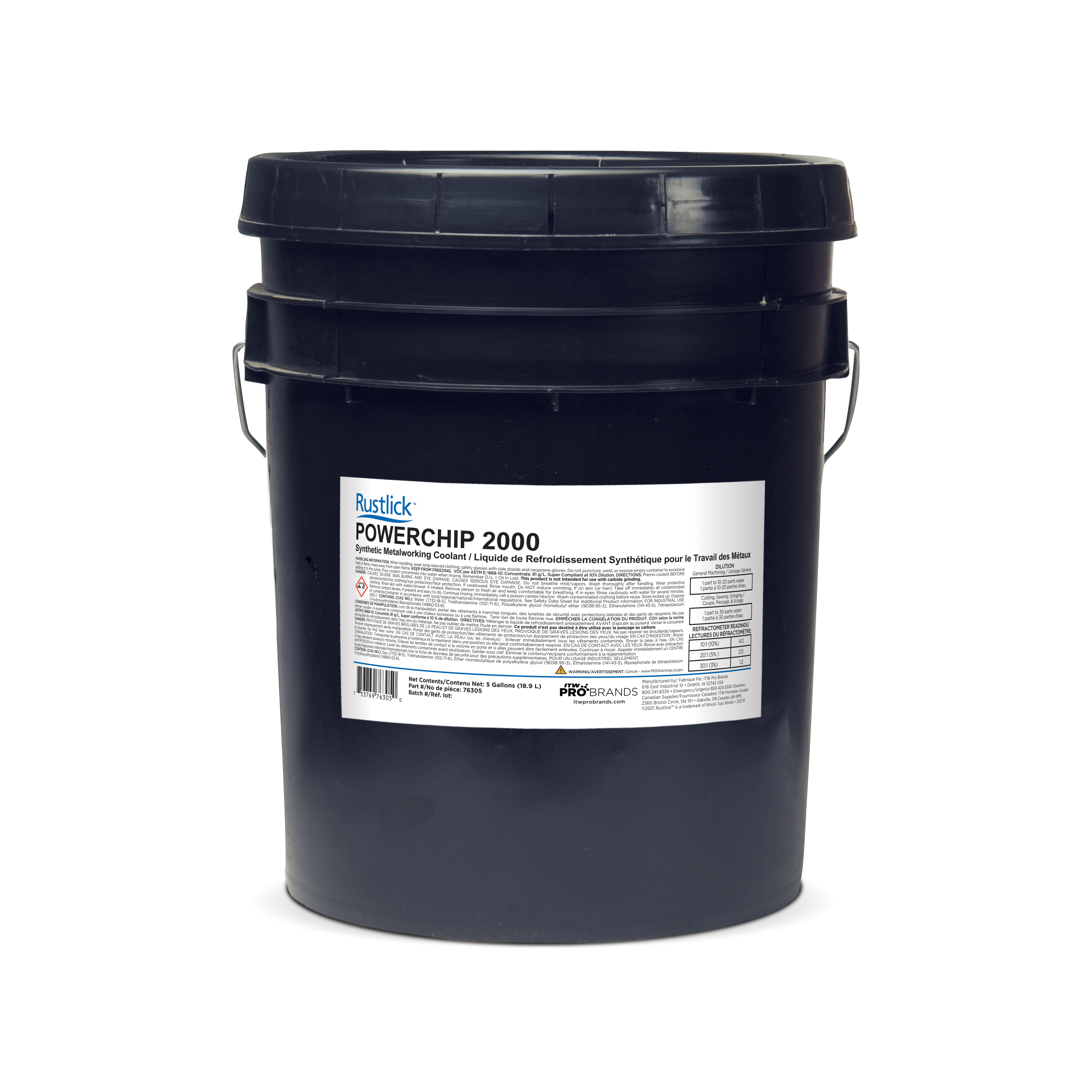Rustlick 76305 PowerChip 2000 Heavy Duty Synthetic Cutting Fluid, 5 gal Pail, Mild, Liquid, Dark Blue - Cutting and Grinding Fluids